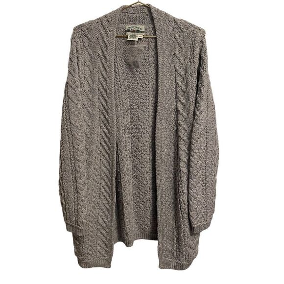 Aran Crafts Merino Wool Gray Cable Knit Open Front Cardigan Sweater Size SP - Picture 1 of 10